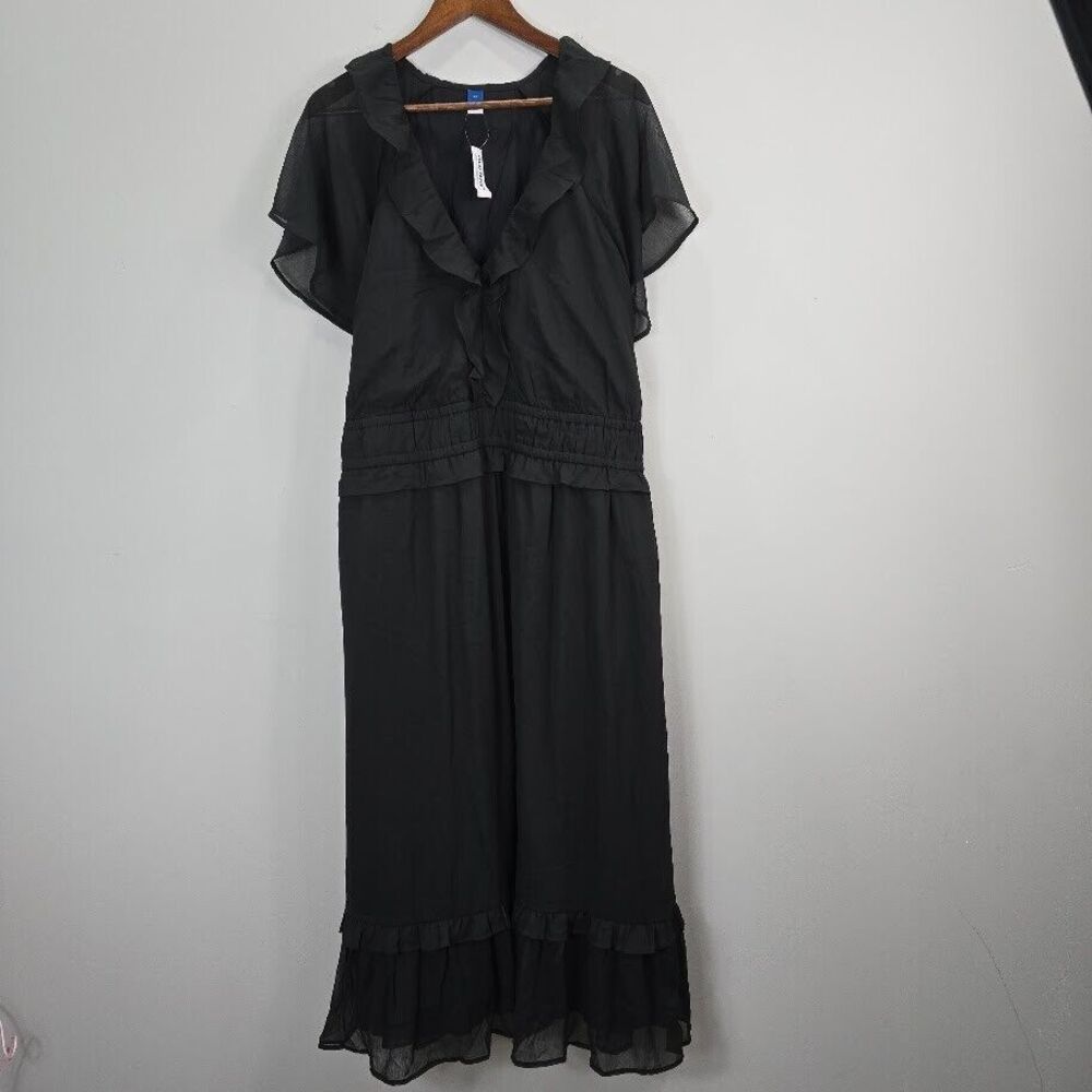 NWT Old Navy Maxi‎ Dress 4X Black Boho Peasant Whimsigoth Dark Fairy Cottagecore